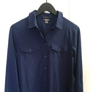 Eddie Bauer Classic Fit Long Sleeve Roll Tab Button Up Stretch Top S Navy Blue